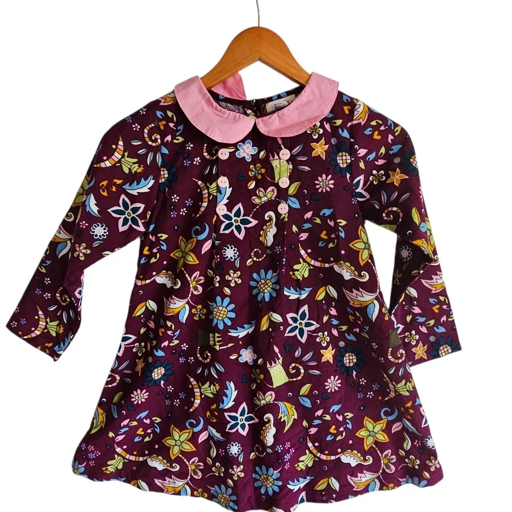 Sweetdili Floral Print Dress Peter Pan Collar Long Sleeve Kids‎ Size 7